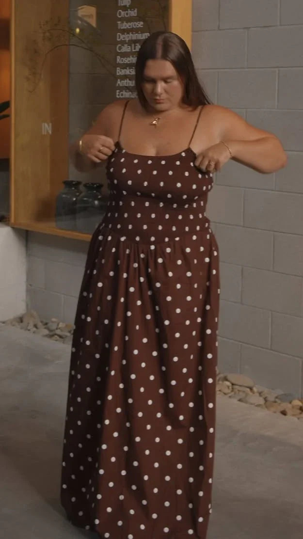 Gena Maxi Dress - Chocolate Polka