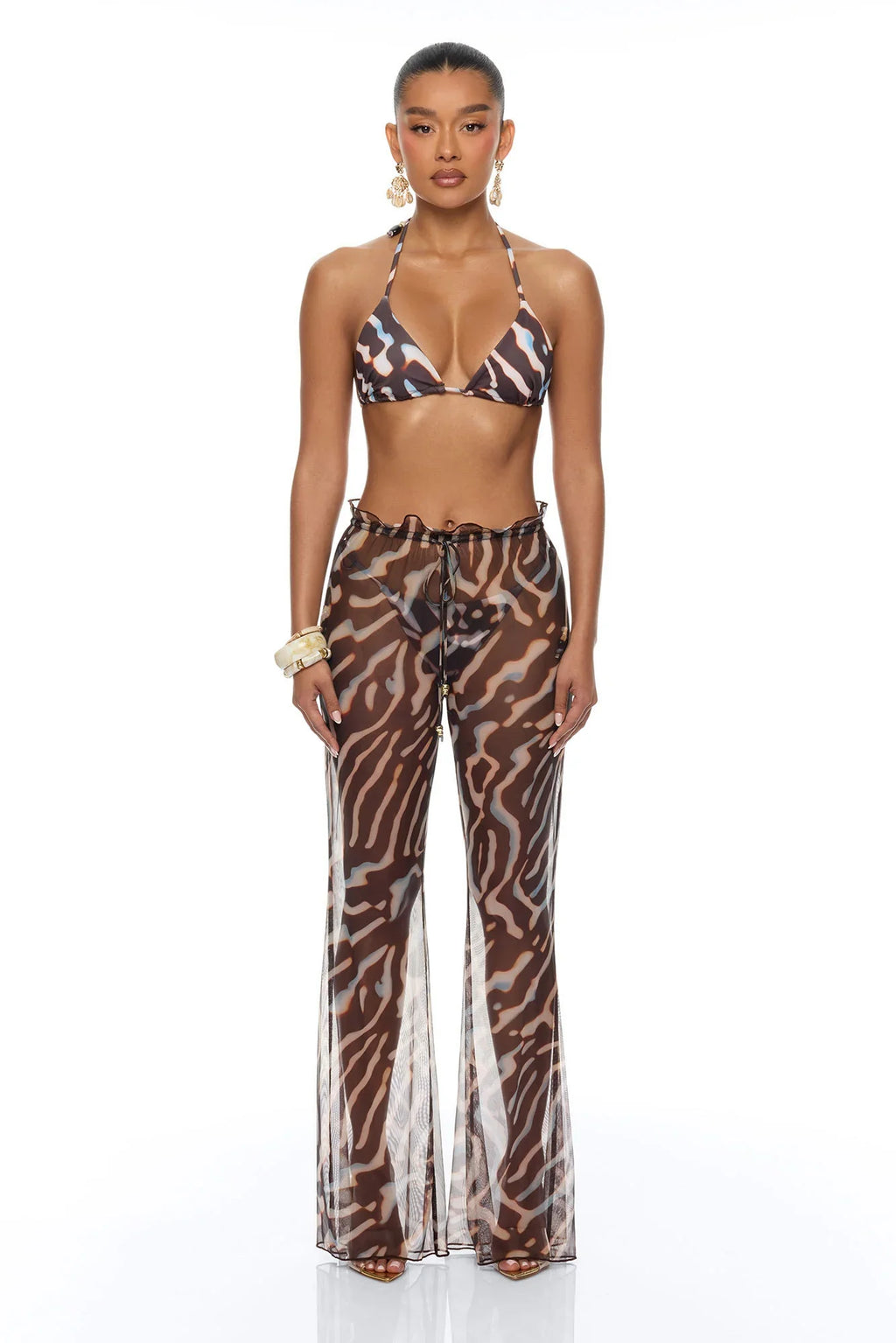 Golden Getaway Mesh Swim Cover Up - Brown/combo