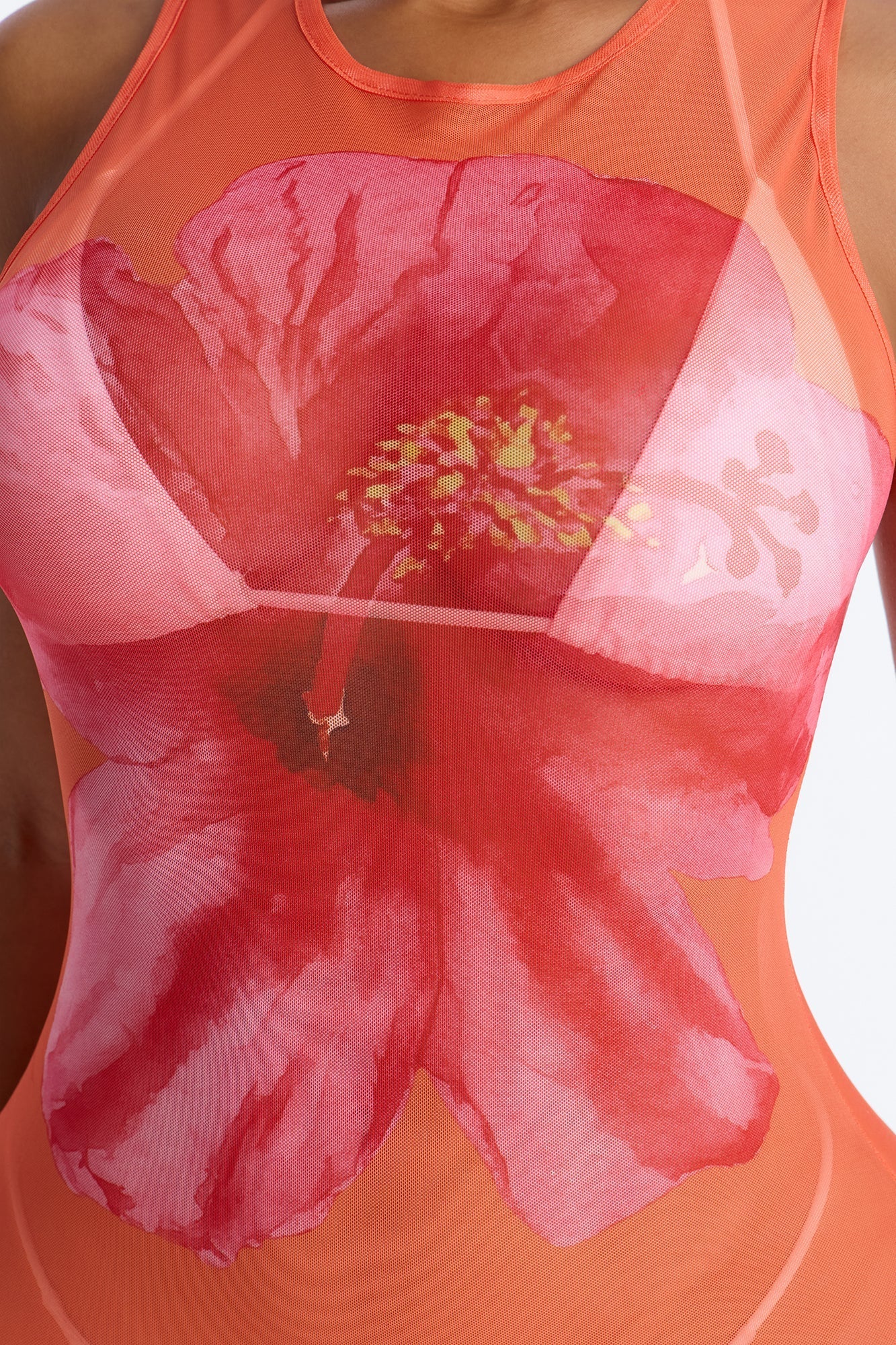 Floral Fantasy Sheer Swim Cover Up Dress - Orange