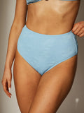 Flamenco High Waisted Bikini Bottoms in Baby Blue Daisy Print