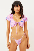 Ziggy Tie Front Scoop Bikini Top - Watercolor Floral
