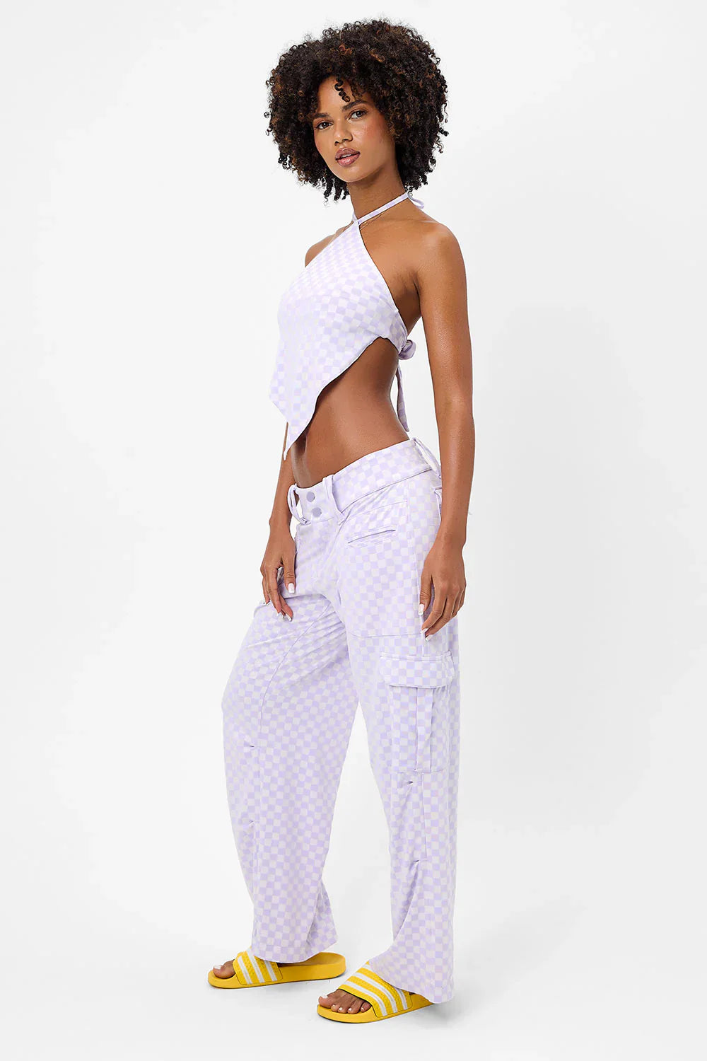 Hennie Checkered Halter Bikini Top - Purple Check