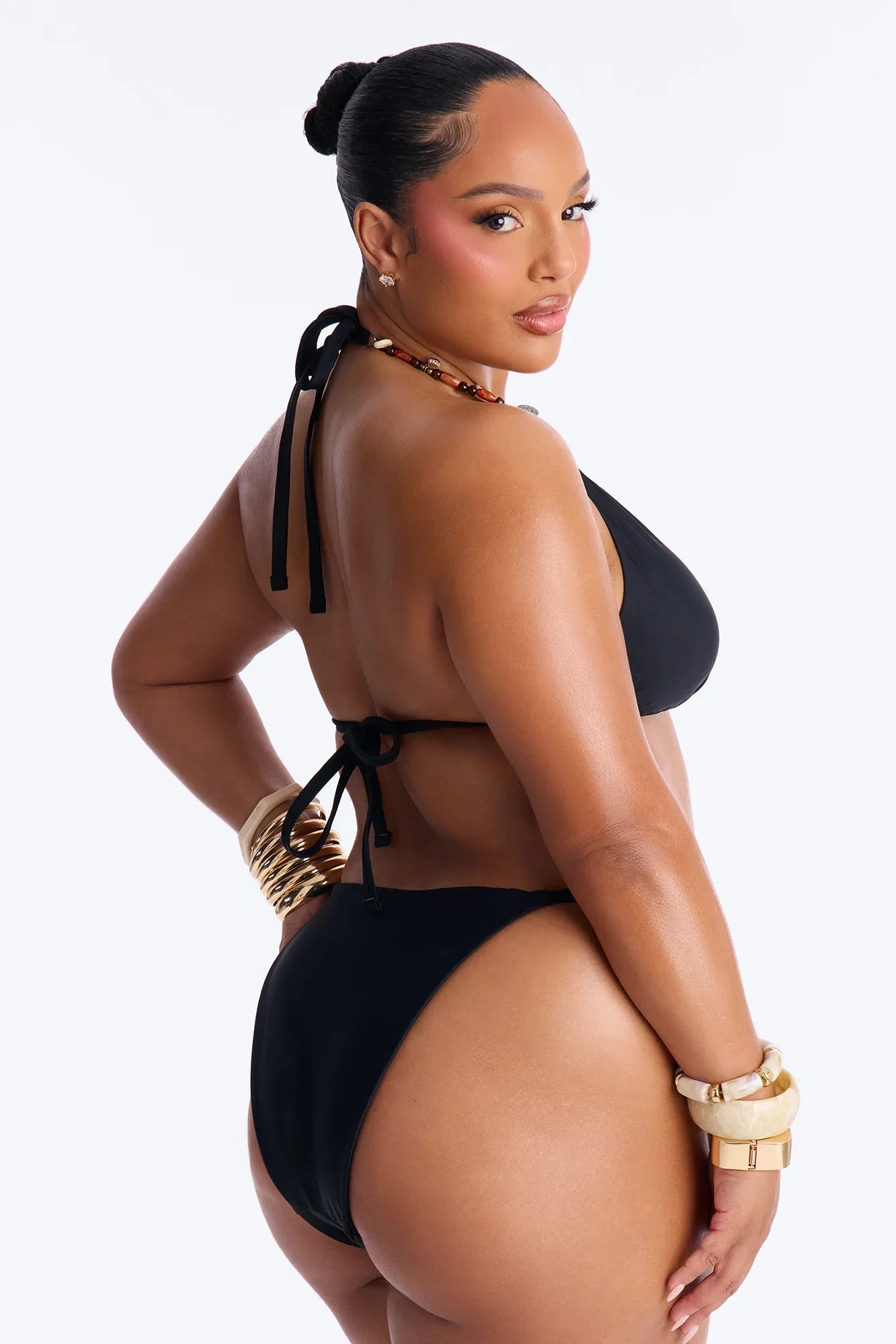 Dune 2 Piece Triangle Beaded Bikini Set - Black