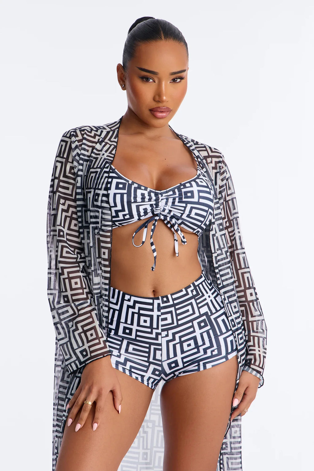 Checking You Out Bikini And Coverup Set - Black/White