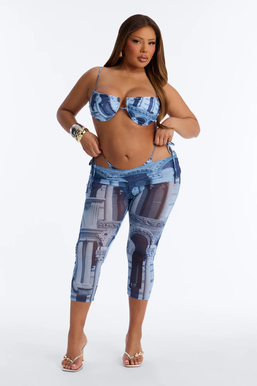 Stand By The Pier Sheer Novelty Swim Cover Up Capri Pants - Navy
