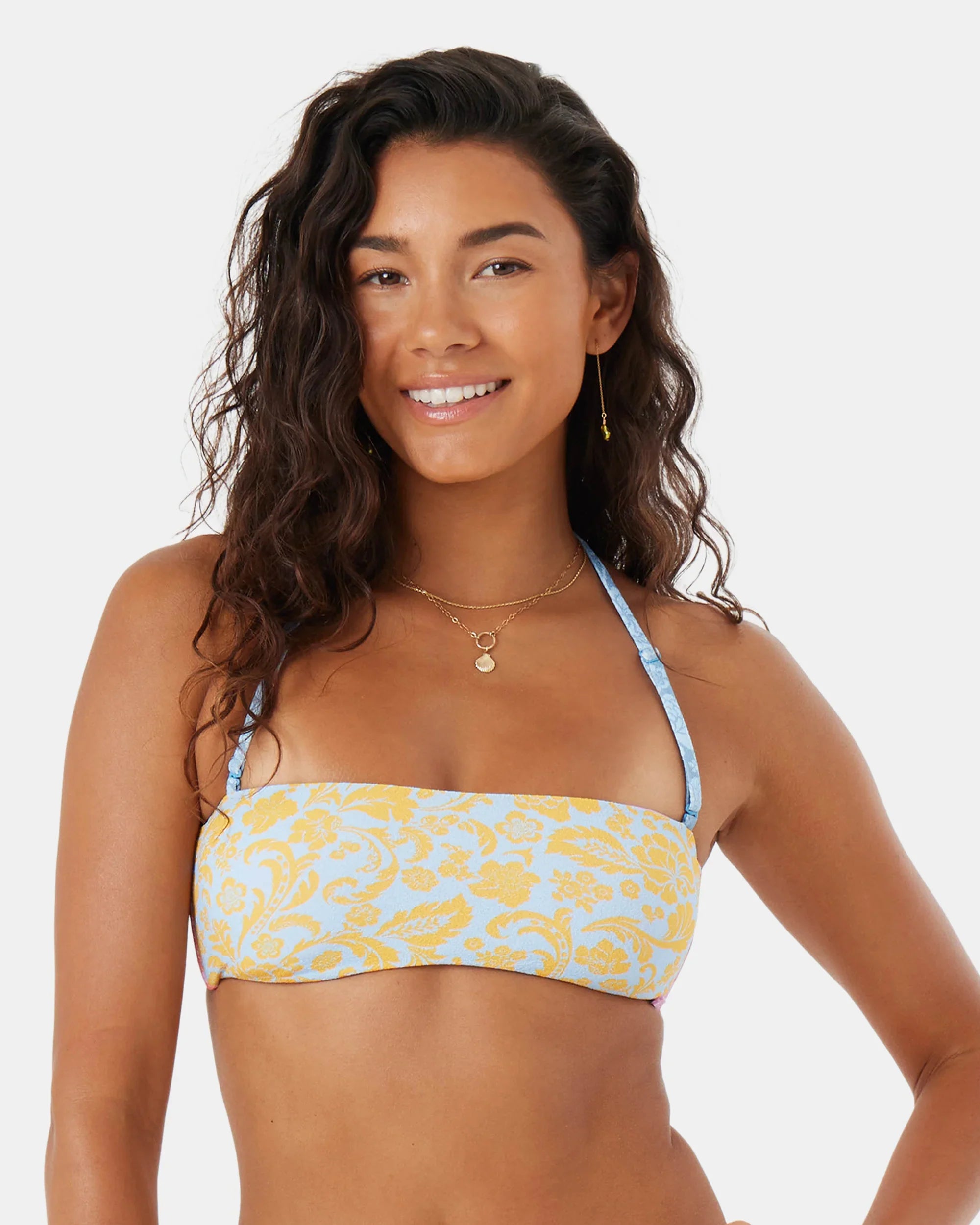 Tapestry Patchwork Bandeau Lace Up Bikini Top