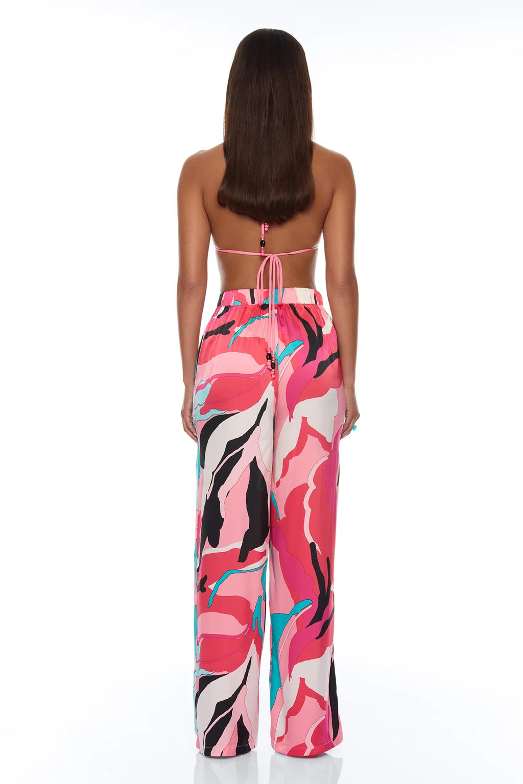 Eyes On Me Satin Kimono Bikini 4 Piece Set - Pink/combo