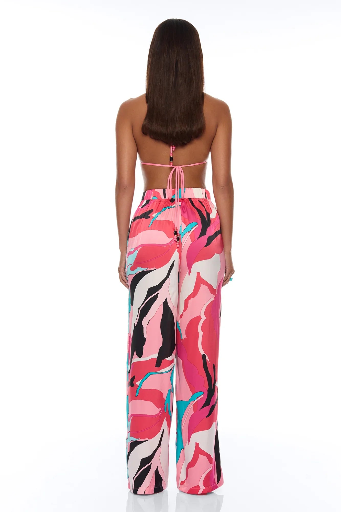 Eyes On Me Satin Kimono Bikini 4 Piece Set - Pink/combo