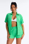 Cristal Textured Swim Cover Up Short Set - Green