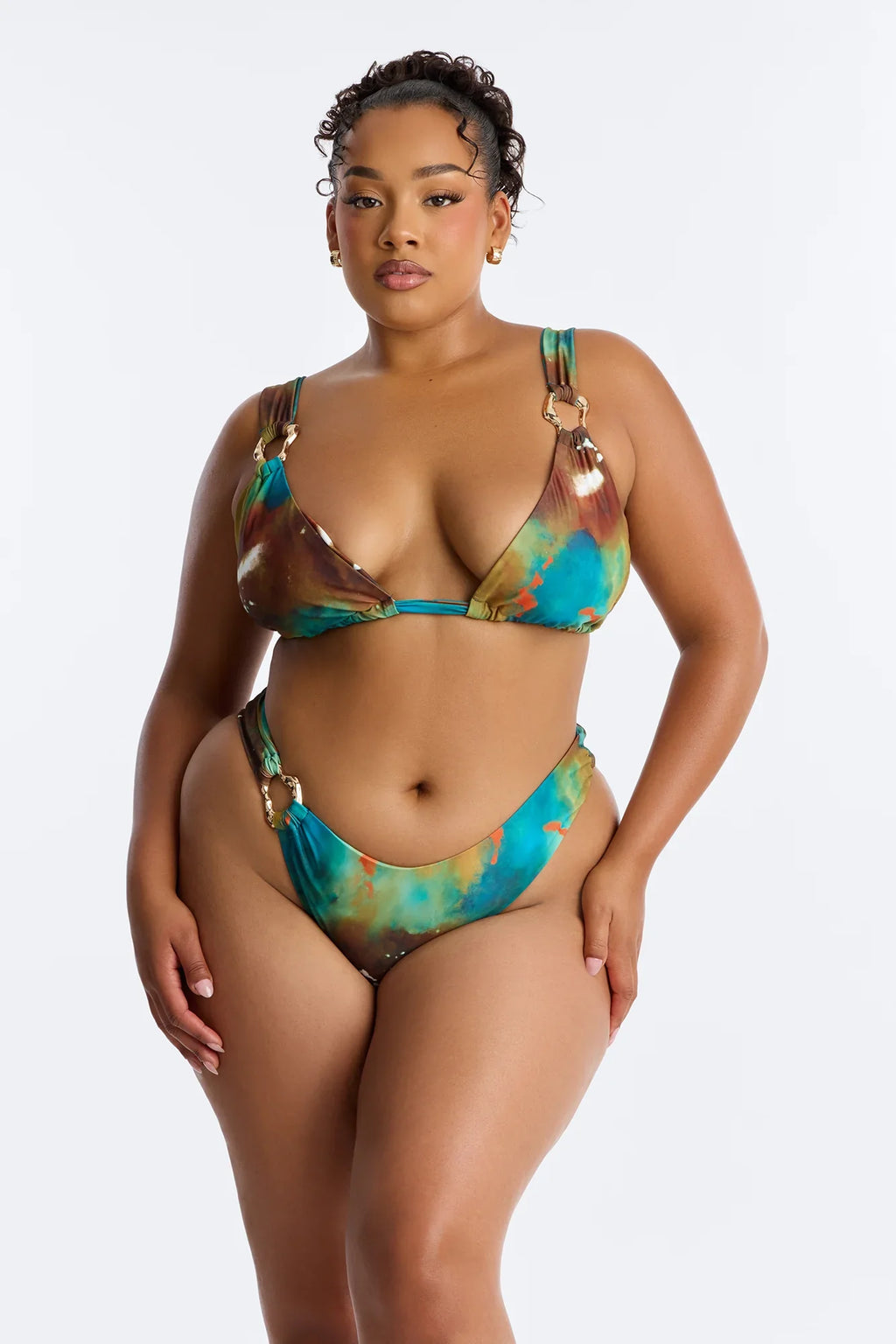 Shania Abstract Hardware 3 Piece Bikini Set - Multi Color
