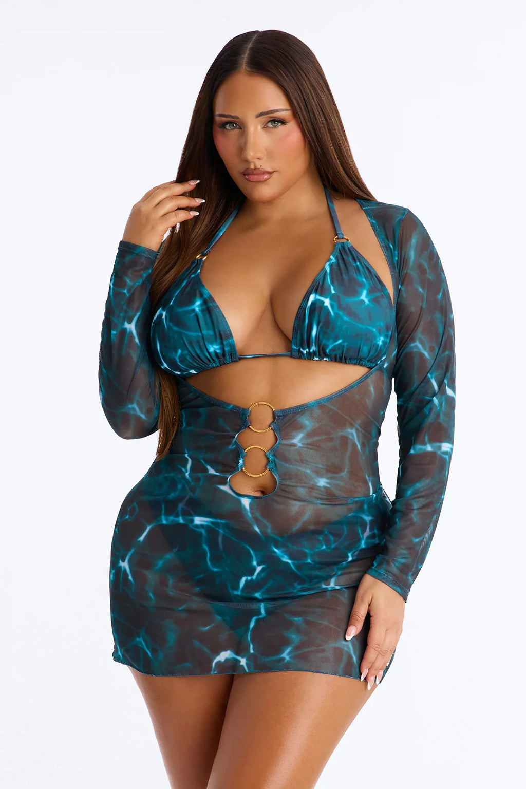 Soothing Waves Bikini And Coverup - Teal/combo