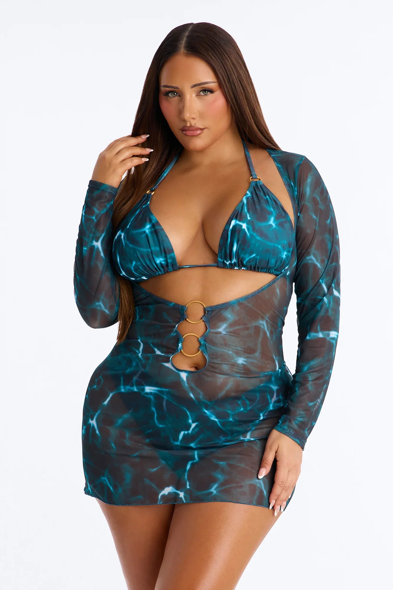 Soothing Waves Bikini And Coverup - Teal/combo