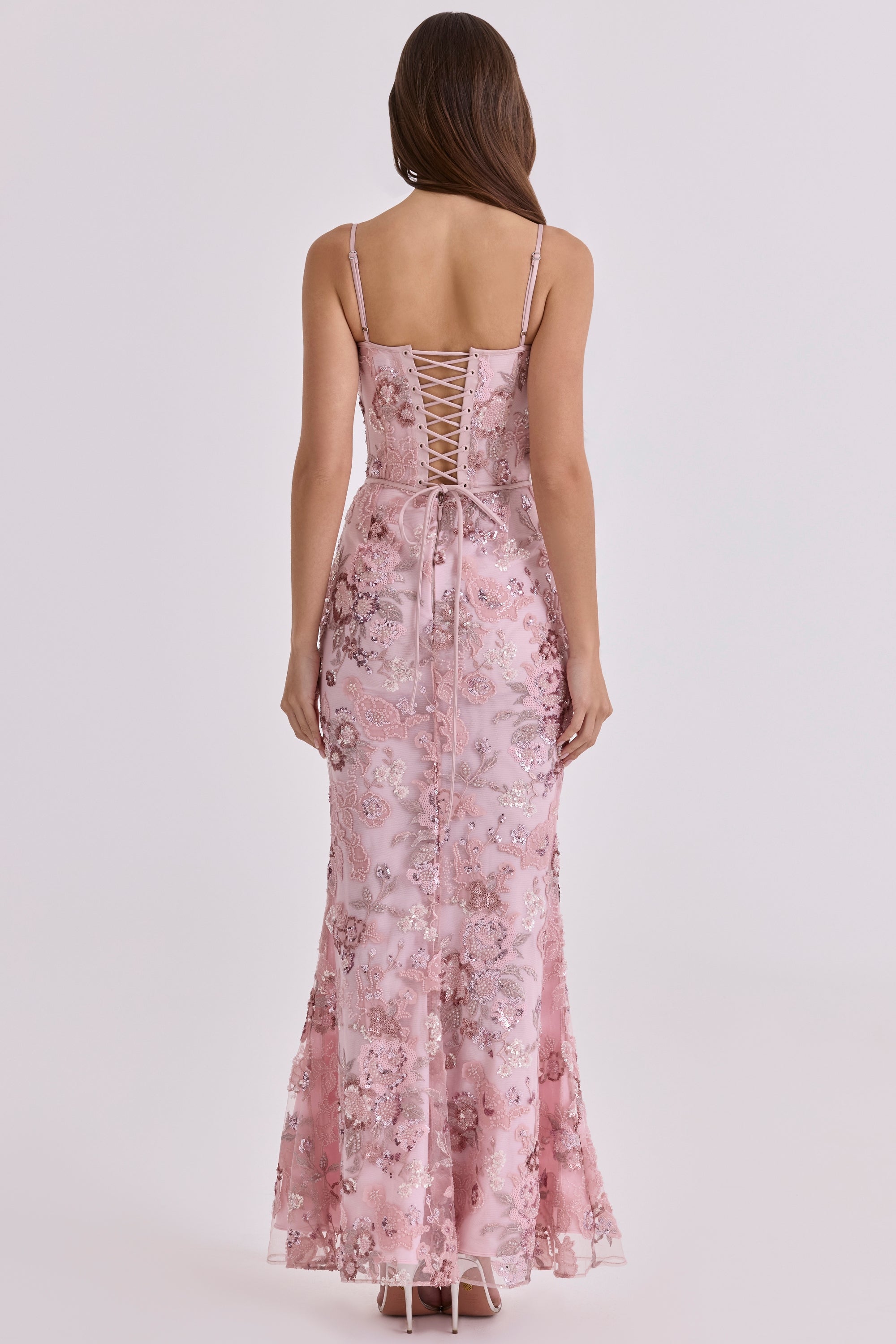 pink hand beaded embellished corset maxi dress - limited edition