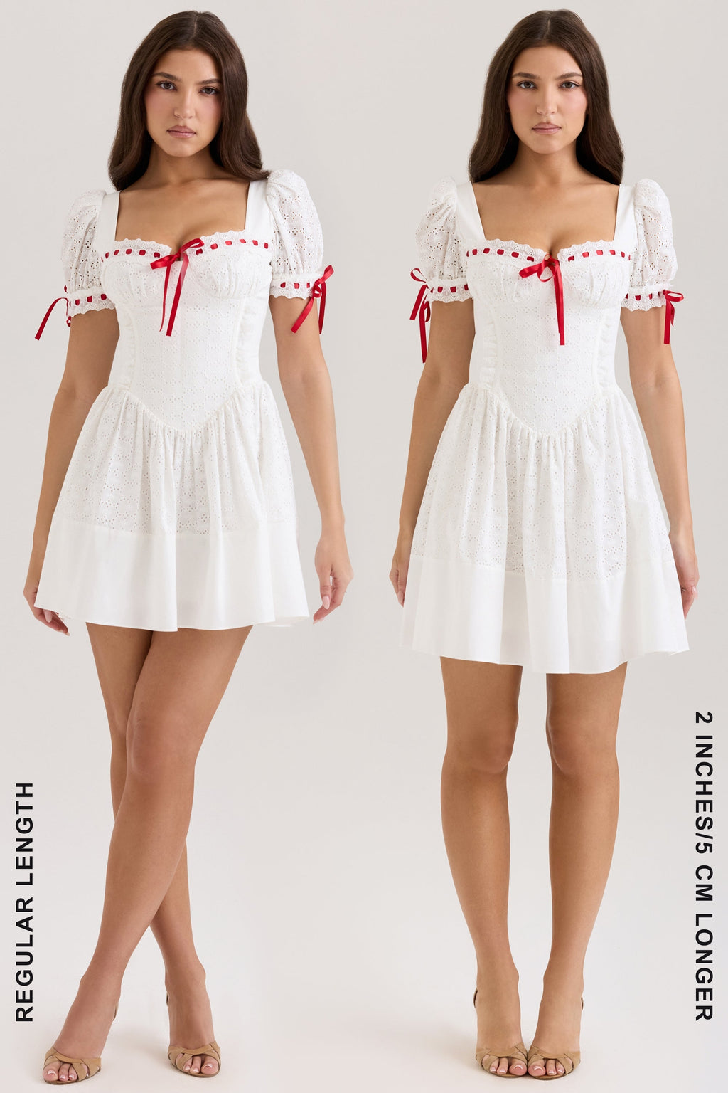 white broderie anglaise puff sleeve mini dress