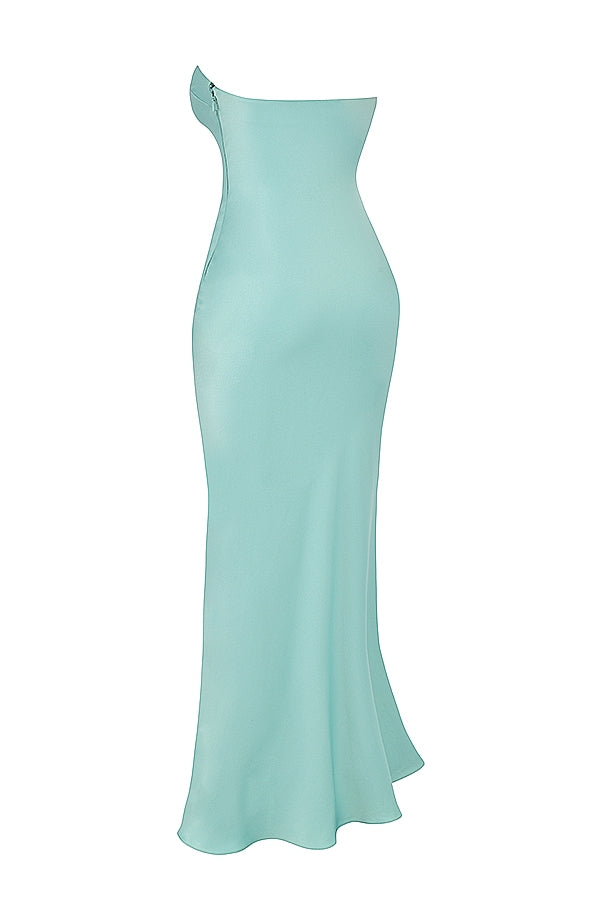 jade satin strapless maxi dress