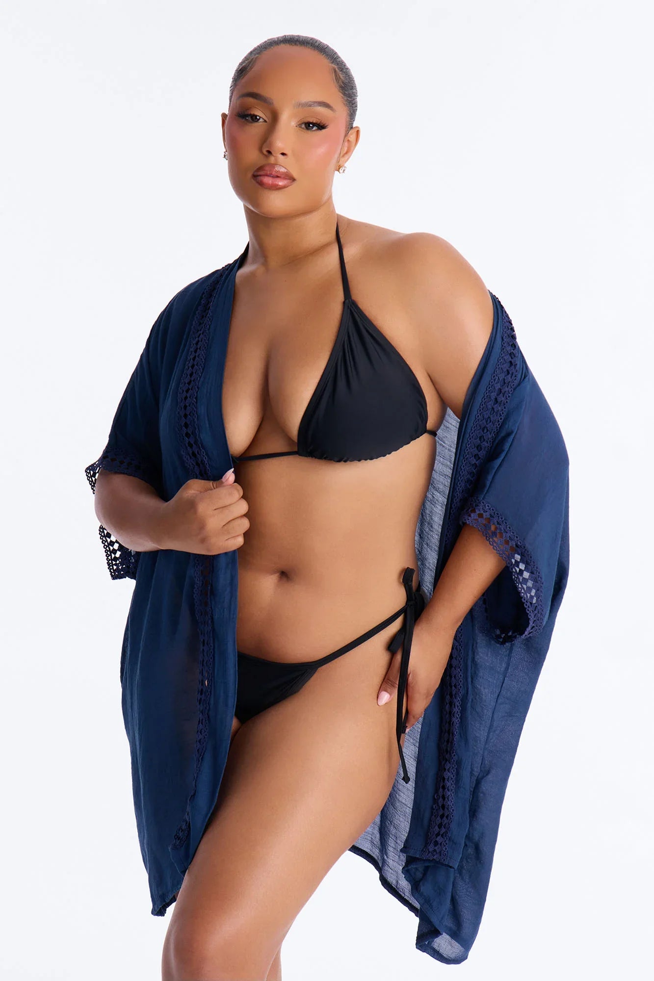 Off Duty Linen Swim Cover Up Shirt - Navy