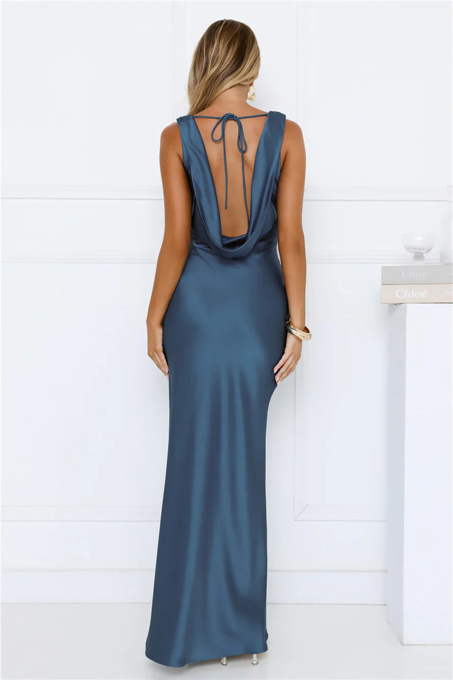 Effortless Appeal Satin Maxi Dress Teal