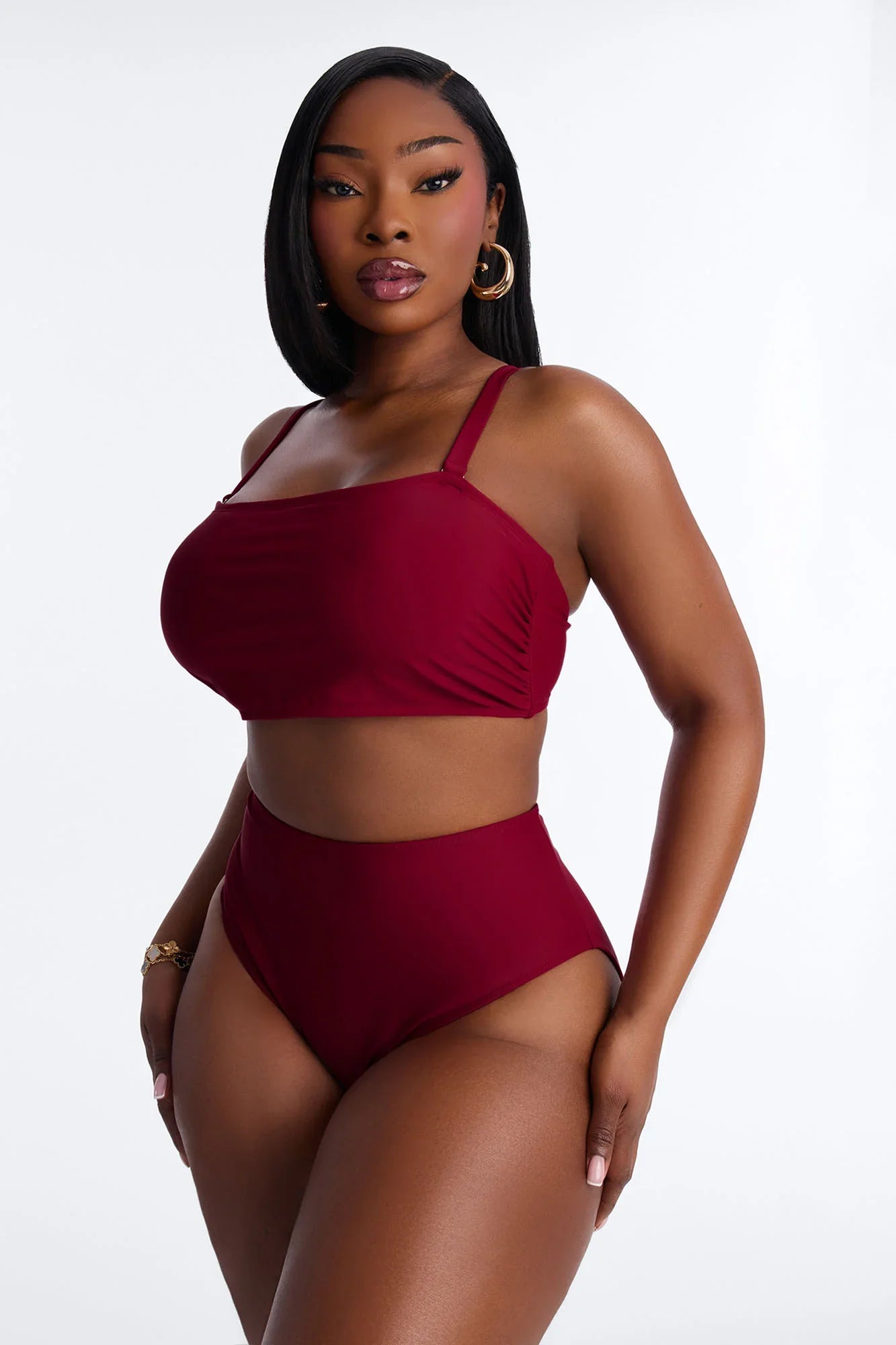 Maui Mix And Match High Rise Bikini Bottom - Burgundy