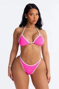 Beach Love Heart Charm Contrast 2 Piece Bikini - Pink/combo