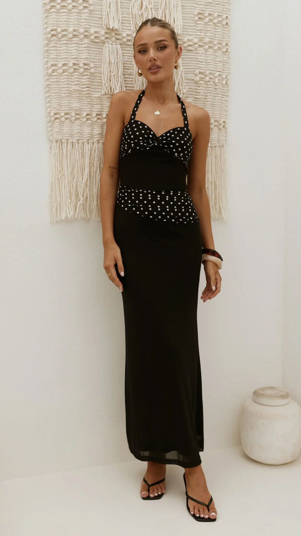 Nelly Maxi Dress - Black/White Polka