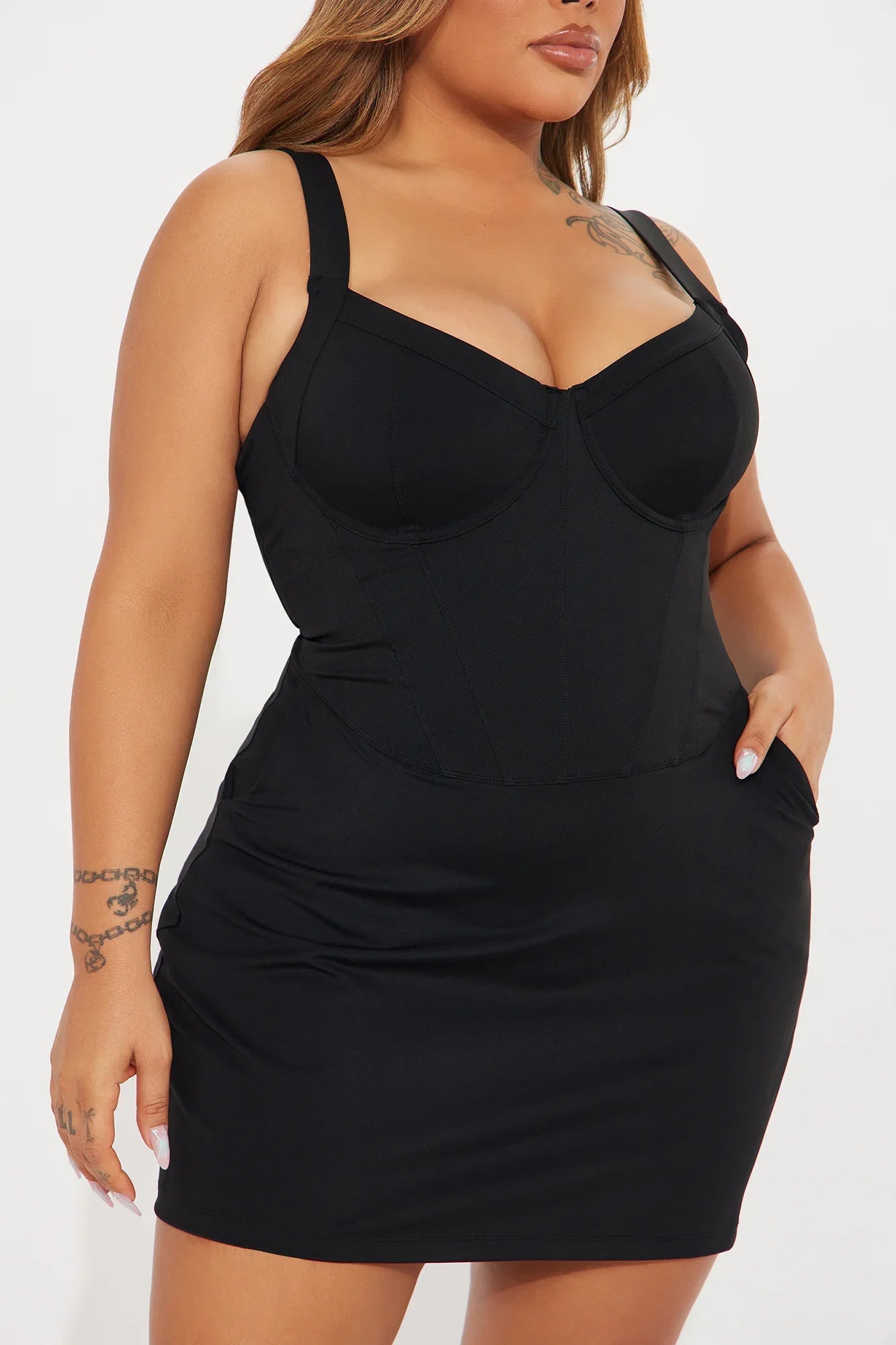 Delvina Snatched Sculpting Underwire 1 Piece Swimsuit Dress - Black