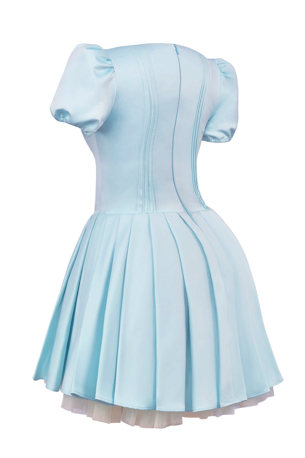 delicate blue satin pleated mini dress
