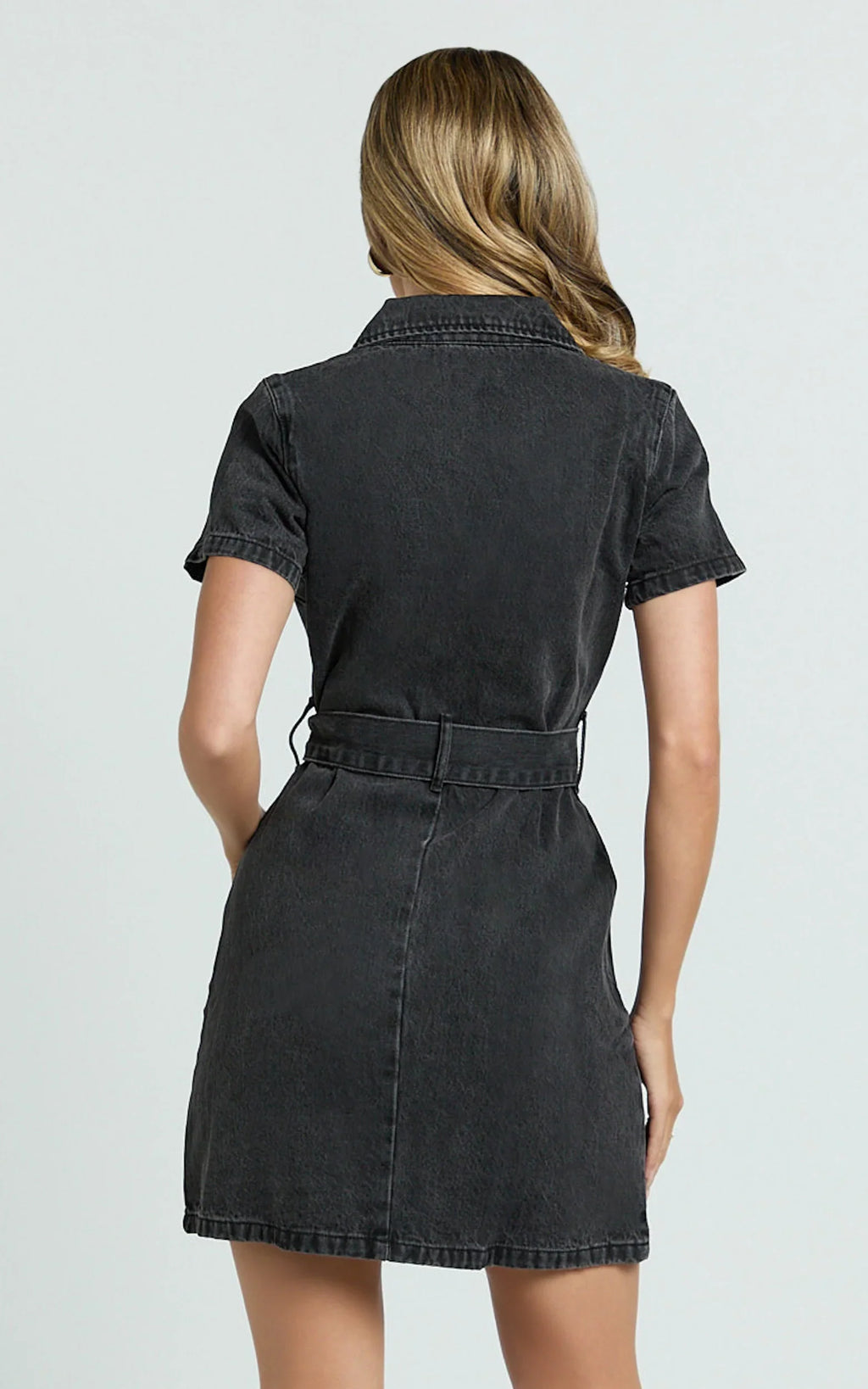 Nandini Mini Dress - Hardware Zip Through Denim Dress in Black Wash