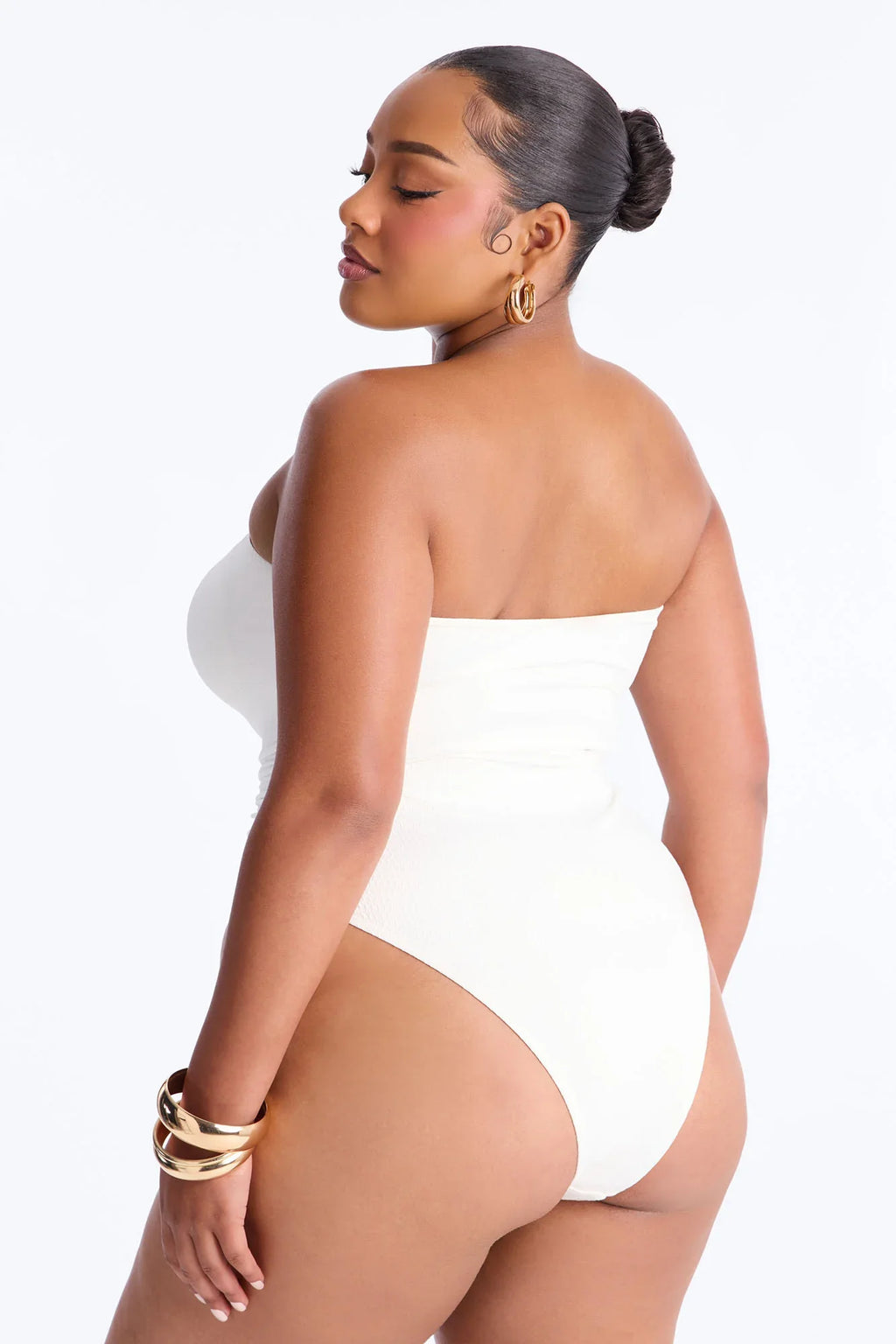Summer Charm Snake Hardware Strapless 1 Piece Swimsuit - White
