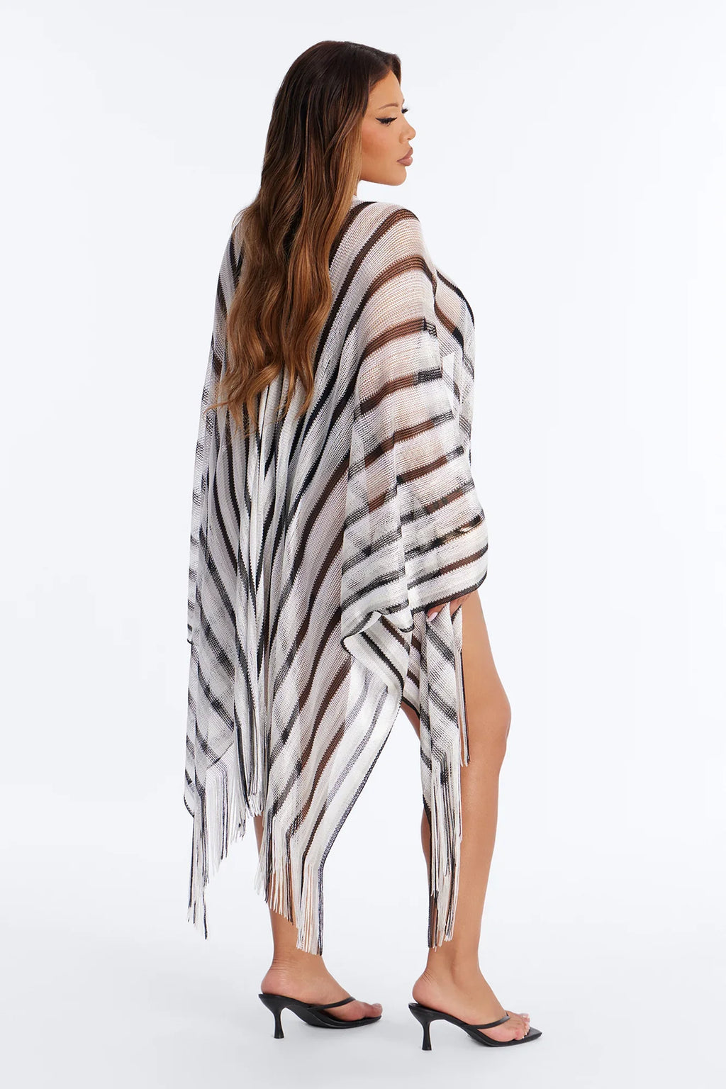 Leni Striped Swim Cover Up Kimono - Black/White