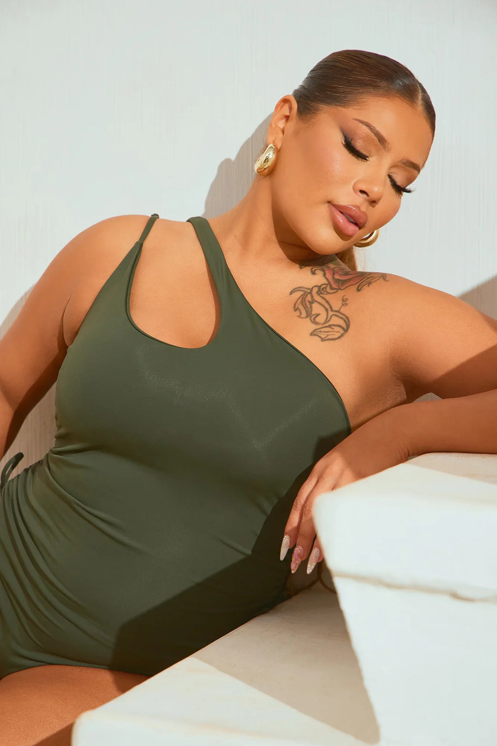 Mariah Ruched 1 Piece Swimsuit - Olive