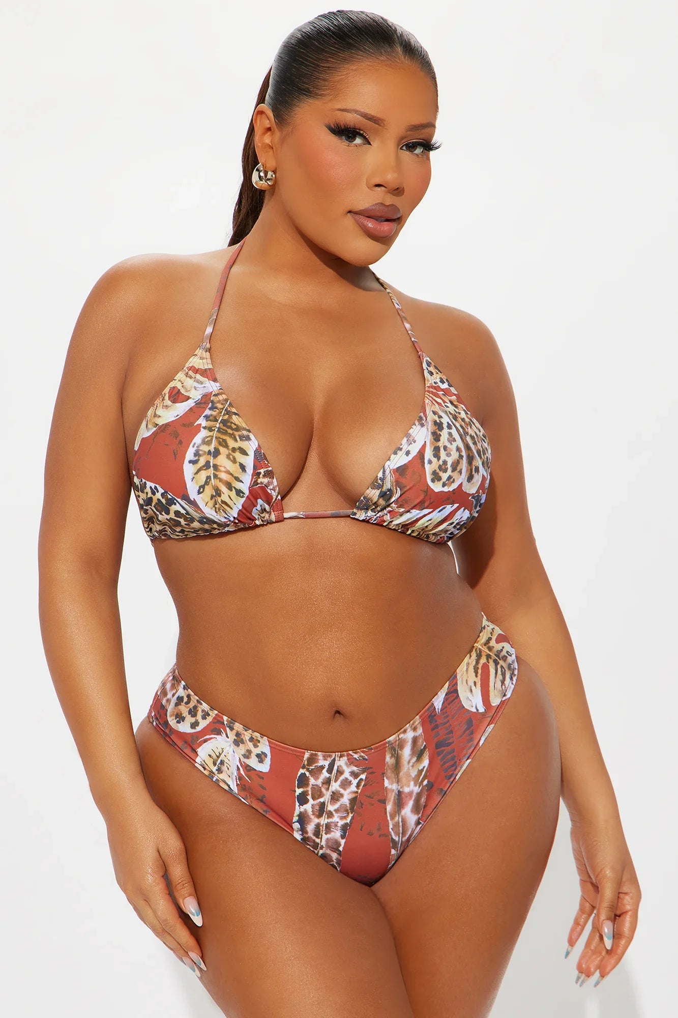 Annalise Tropical 4 Piece Bikini & Shorts Set - Rust/combo