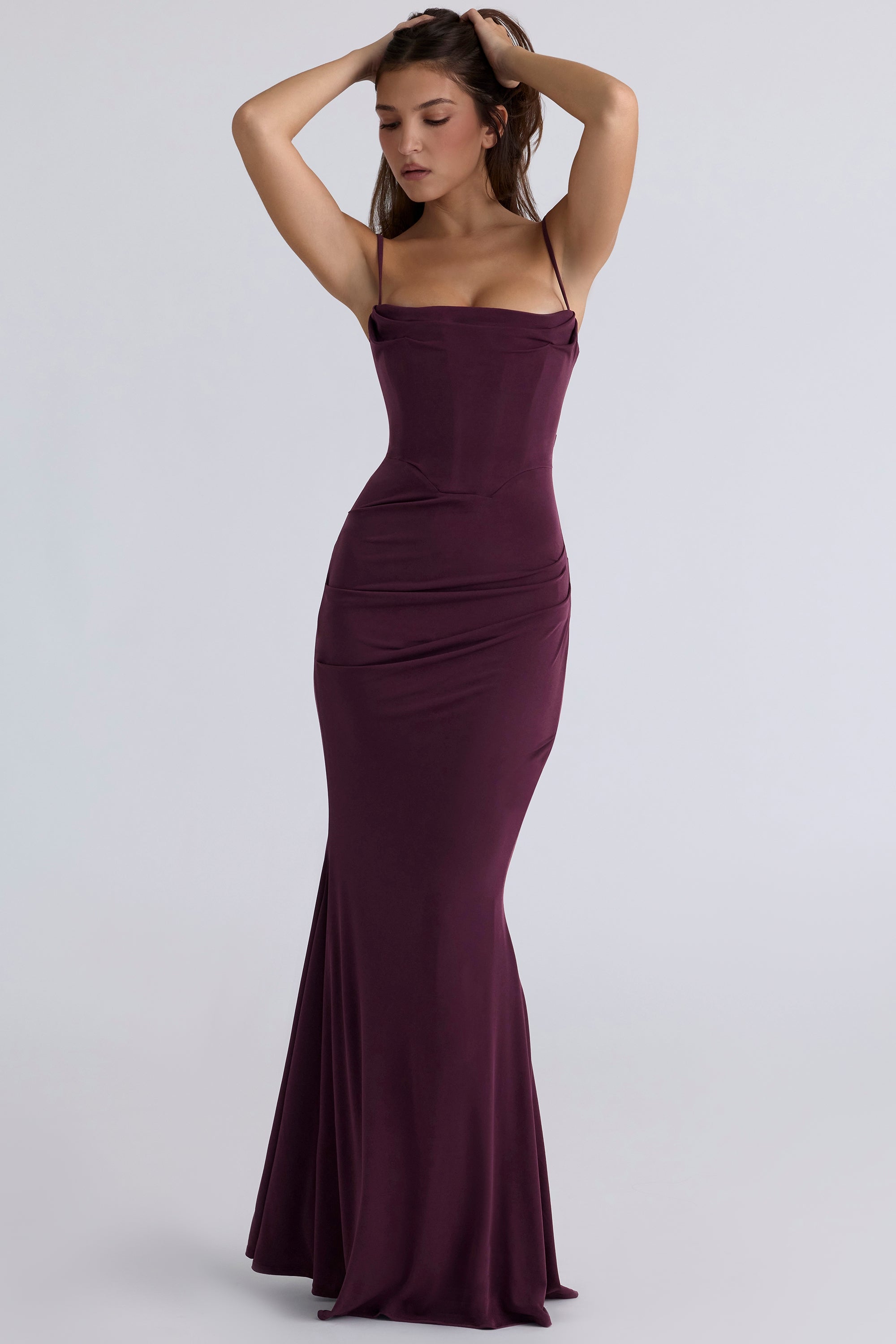 dark cherry corset maxi dress