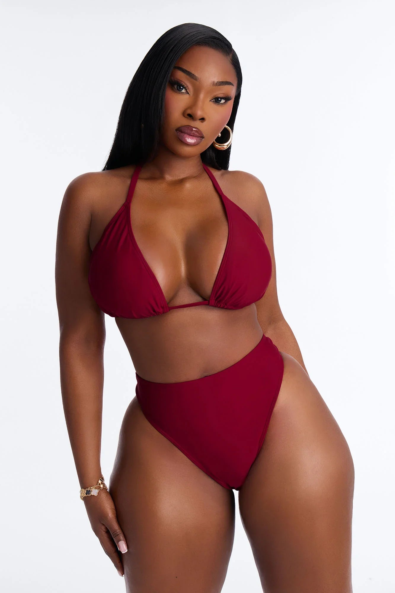 Maui Mix And Match Mid Rise Cheeky Bikini Bottom - Burgundy