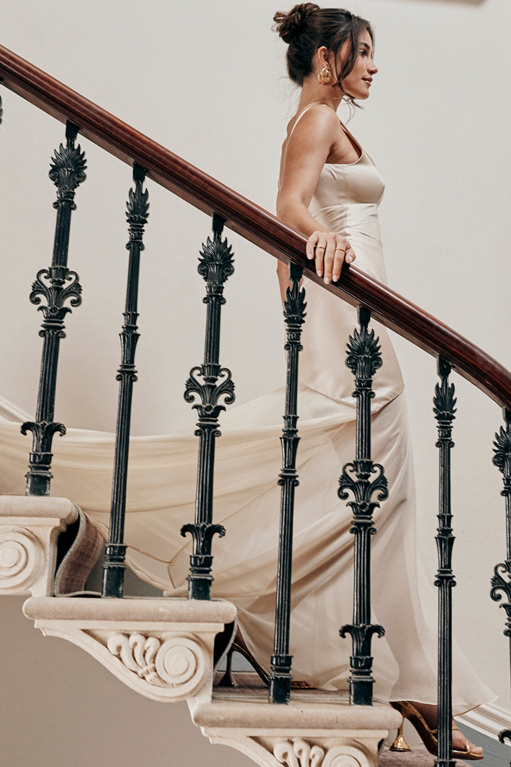 champagne chiffon floor length gown