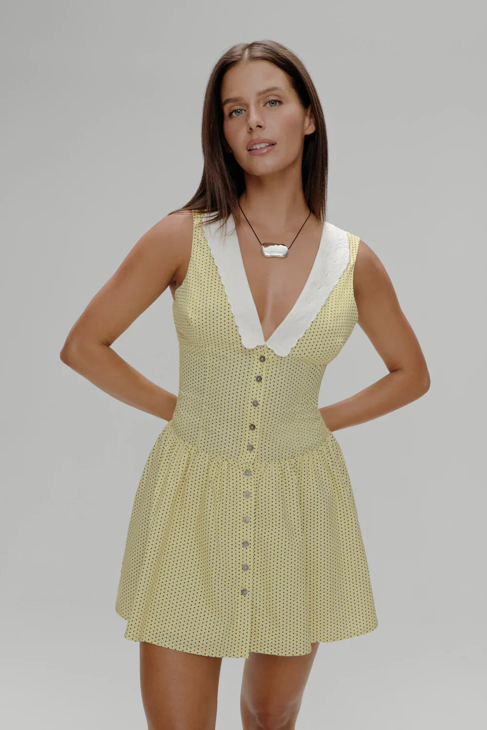 Marley Cotton Mini Dress - Lemon Dot
