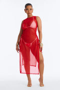 Sheer Thing Mesh Swim Cover Up Dress - Red