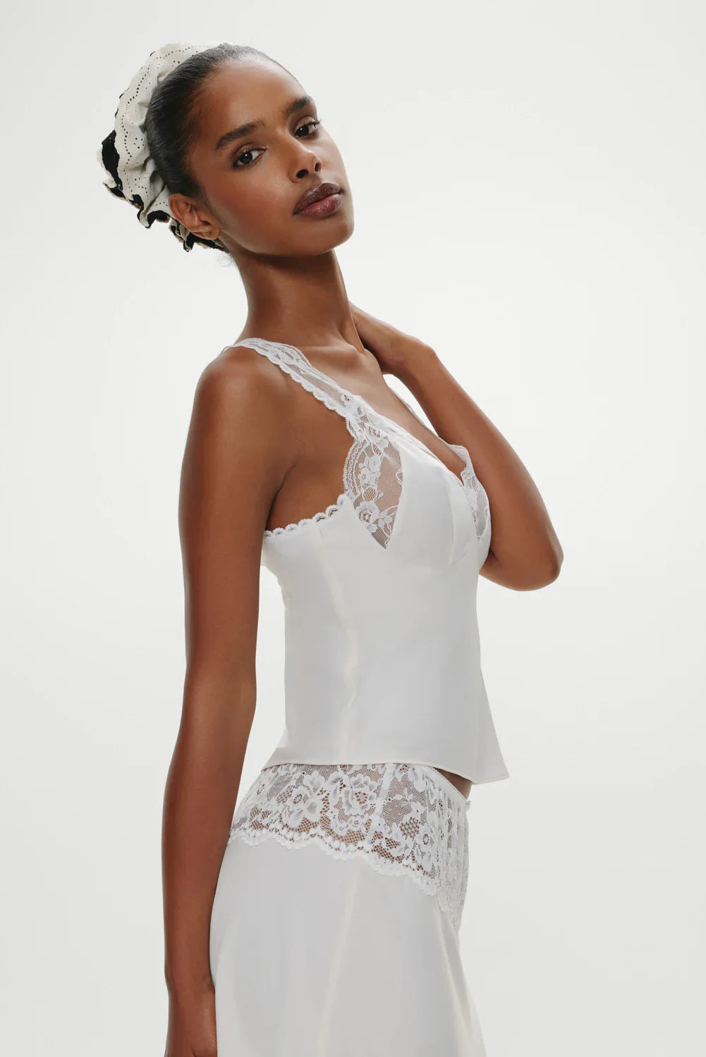 Harper Satin Lace Midi Skirt - Heaven
