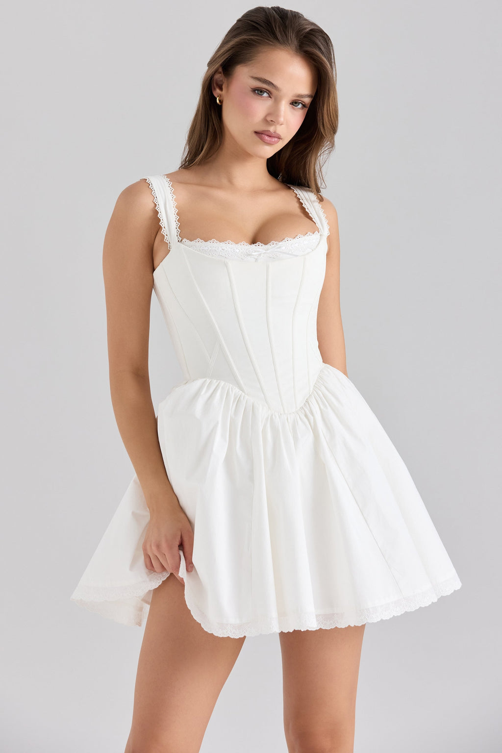 white stretch cotton corset mini dress