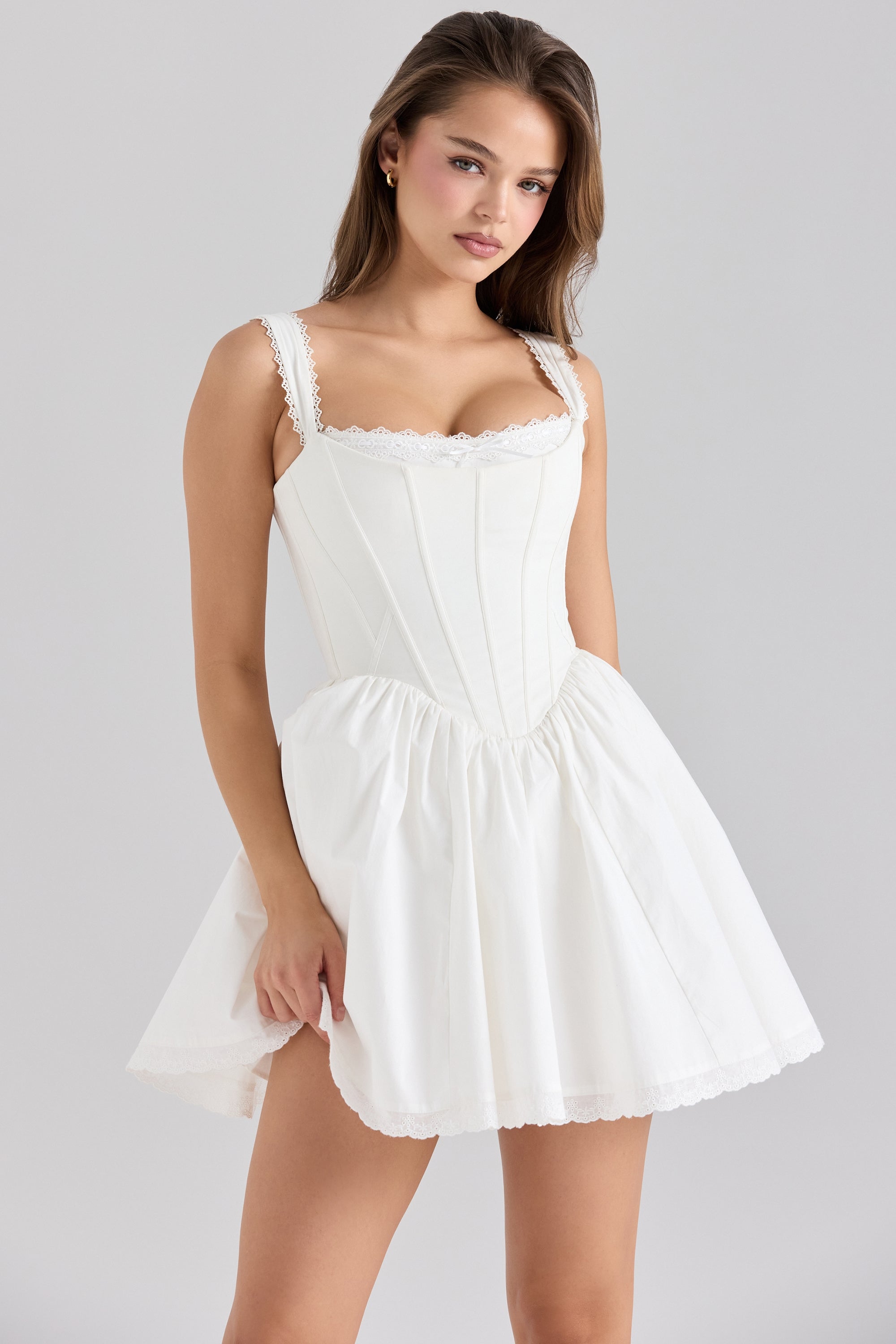 white stretch cotton corset mini dress