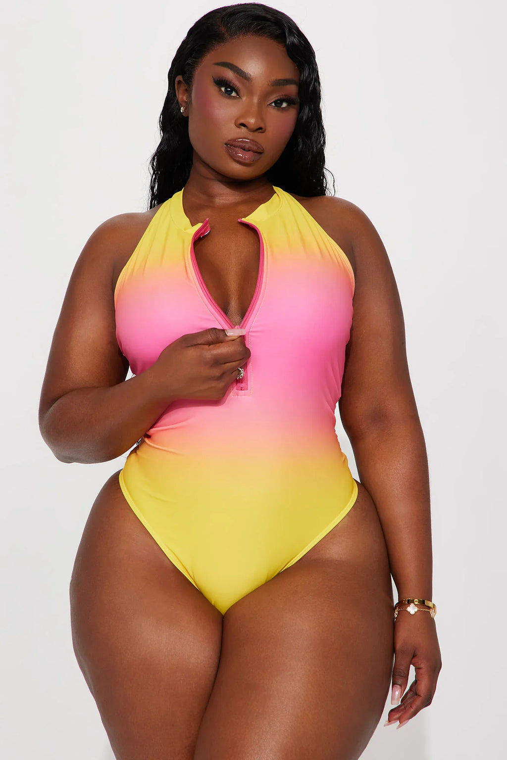 Evelyn Zip Up 1 Piece Swimsuit - Pink/combo