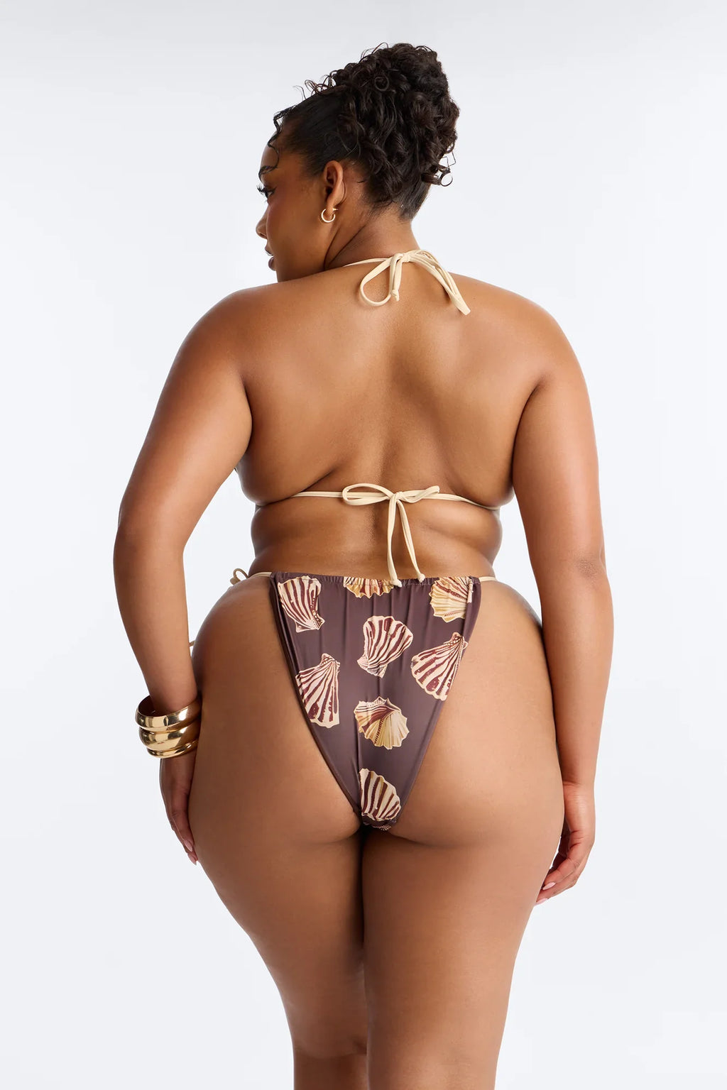 Match My Energy 2 Piece Shell Print Triangle Bikini Set - Brown/combo