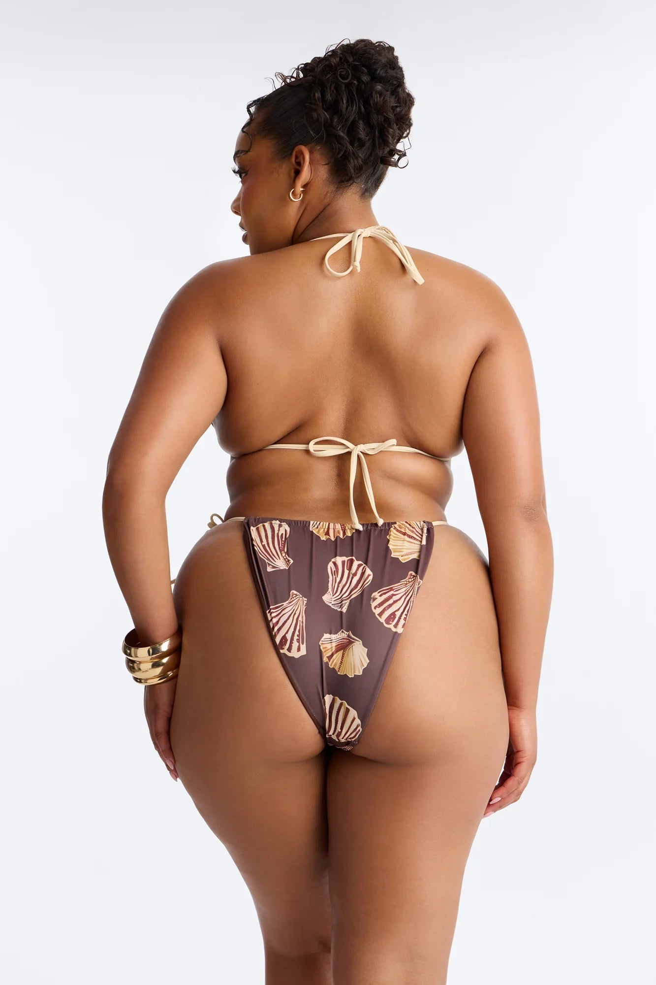 Match My Energy 2 Piece Shell Print Triangle Bikini Set - Brown/combo