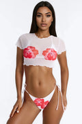 Making It Happen 2 Piece Bikini and Cover Up Top - White/Pink