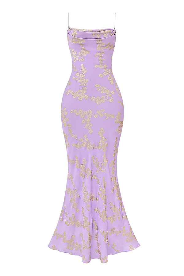 orchid jacquard satin gown