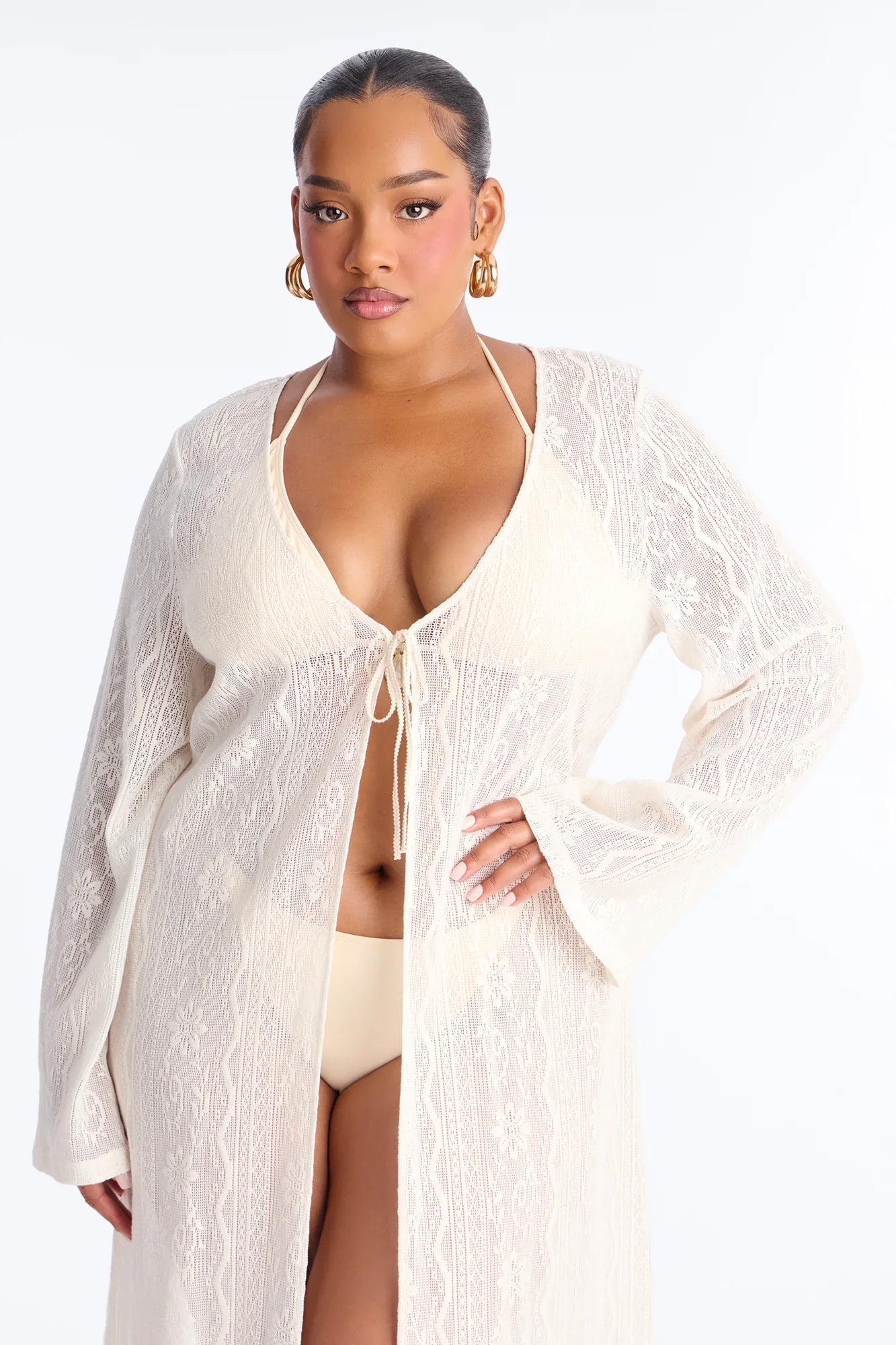 Milly Lace Long Sleeve Swim Cover Up Dress - White