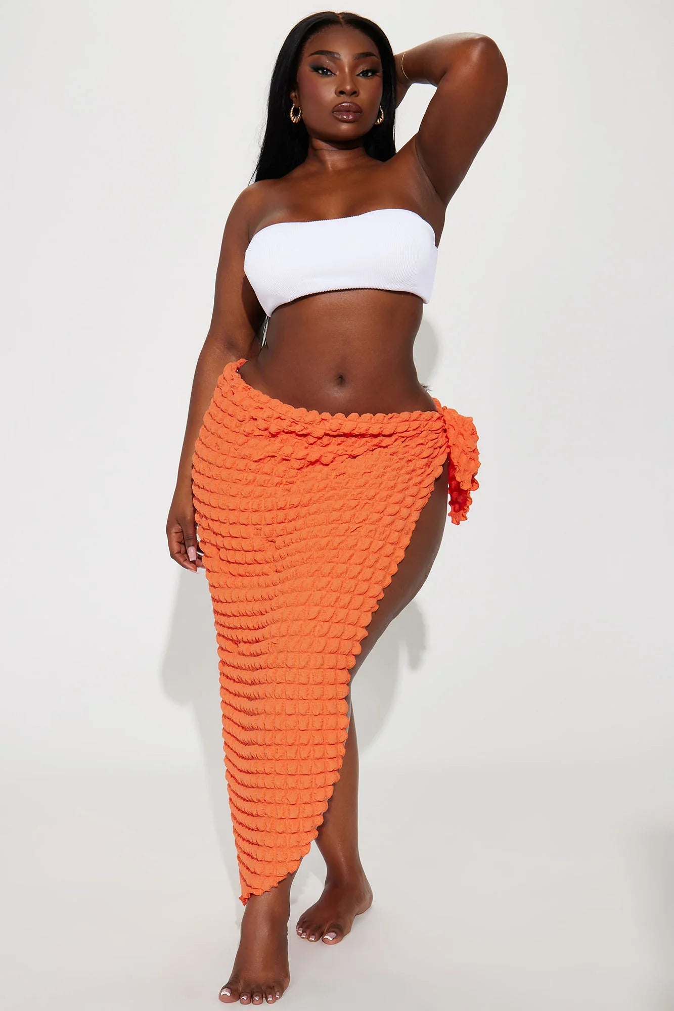 Bri Bubble Maxi Cover Up Tie Sarong - Orange