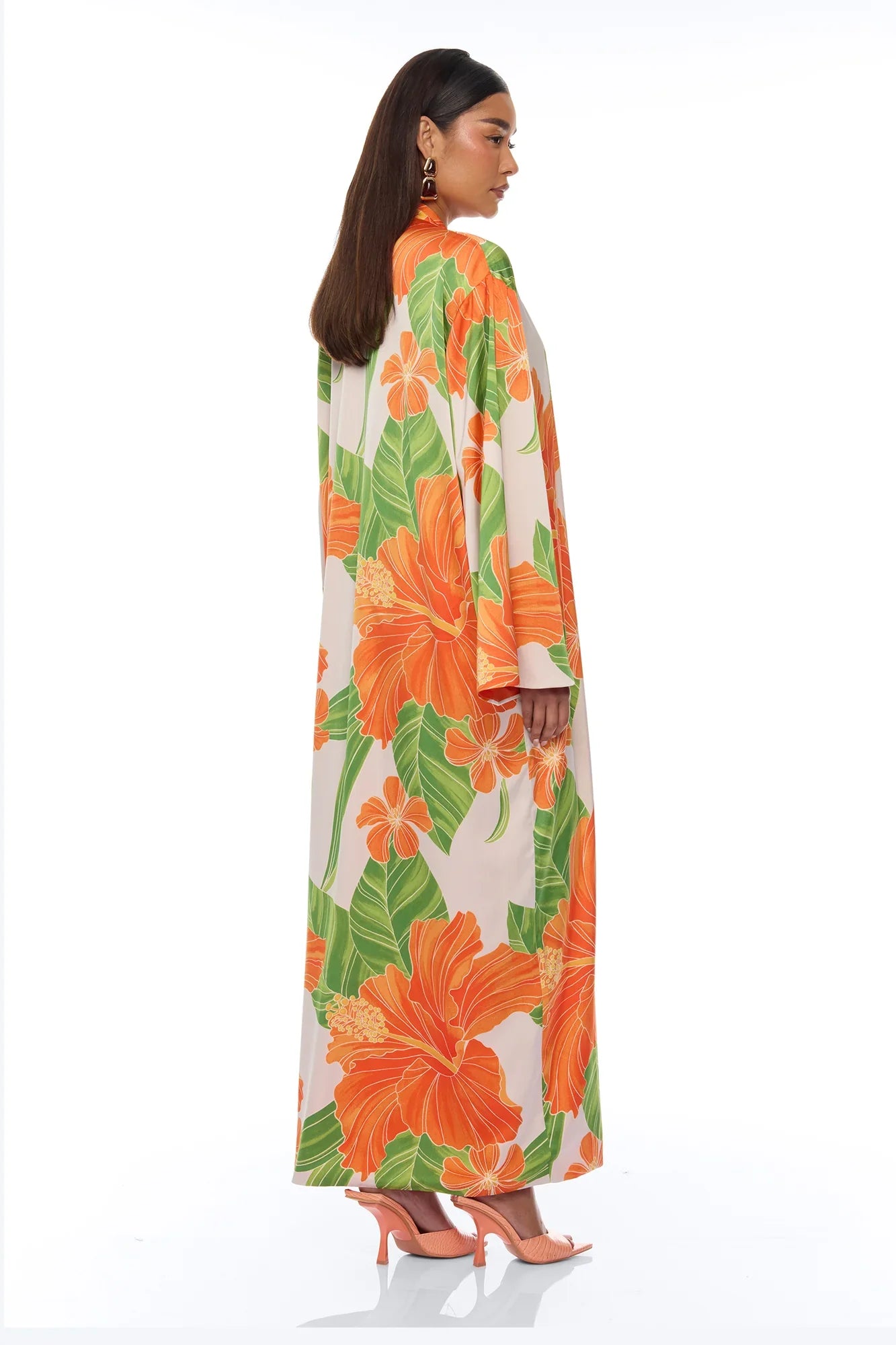 Tropic Oasis Vacation Kimono Bikini 3 Piece Set - Orange/combo