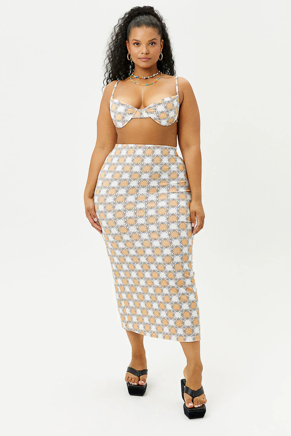 Opal Terry Midi Skirt - Nude Daisy