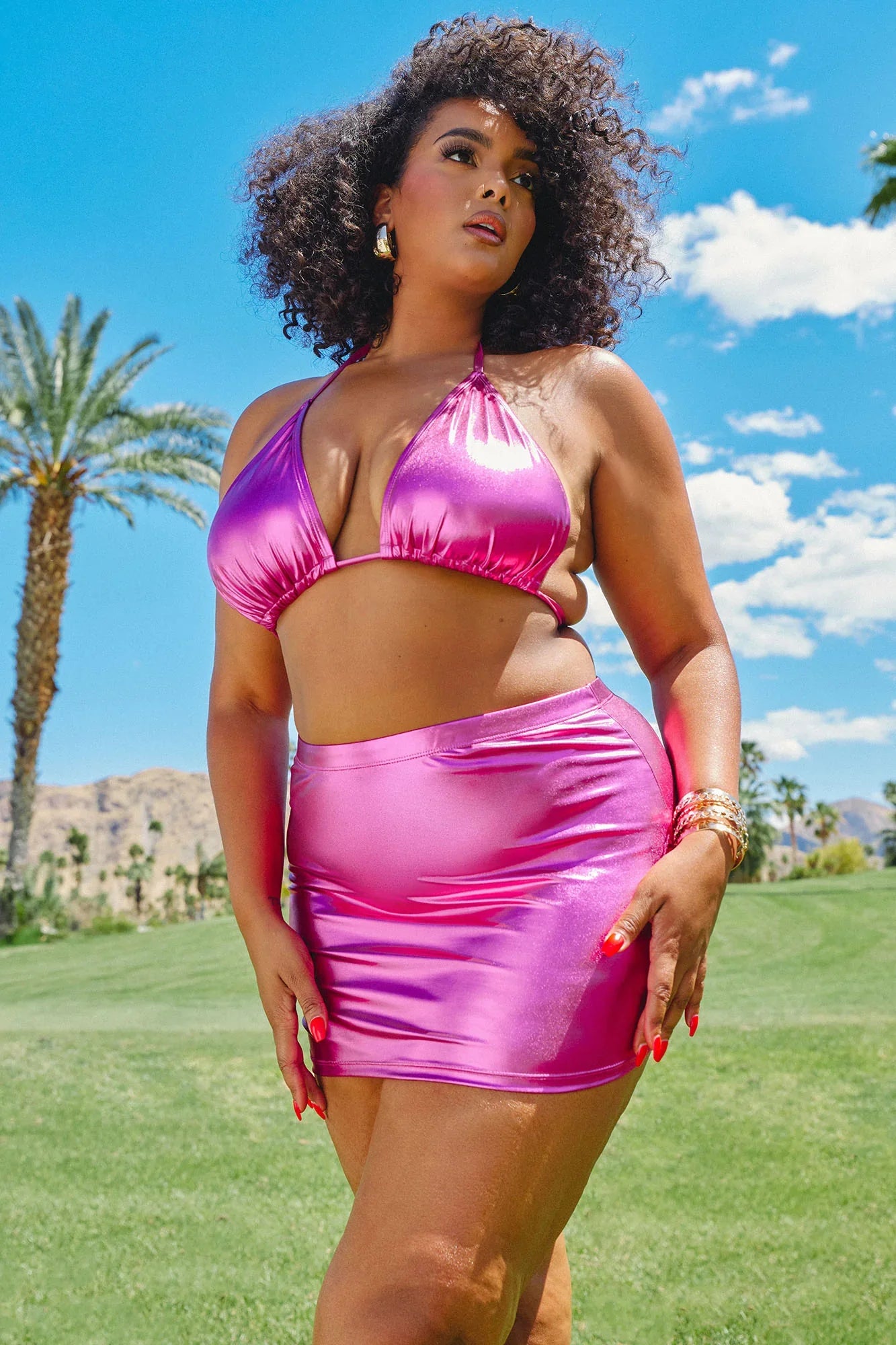 Maui Mix And Match Metallic Triangle Bikini Top - Pink