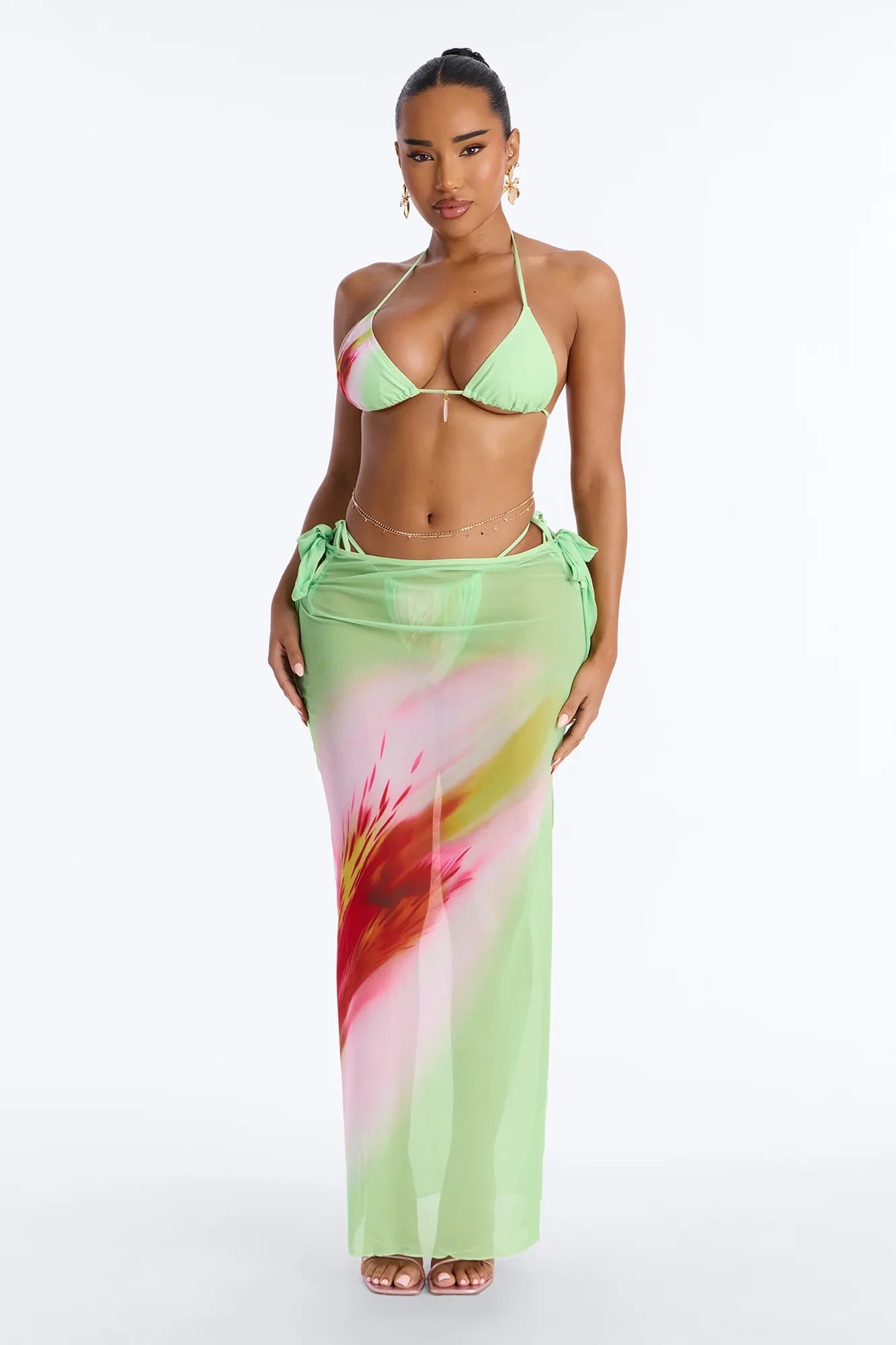 Hayleigh Flower 3 Piece Bikini Set - Green/combo